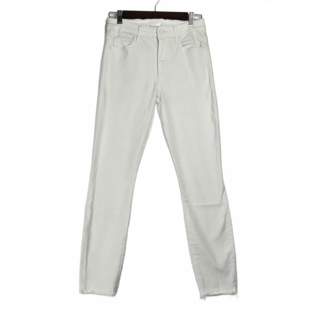 Mother White High-Waisted Looker Ankle Fray Jeans Size 26
